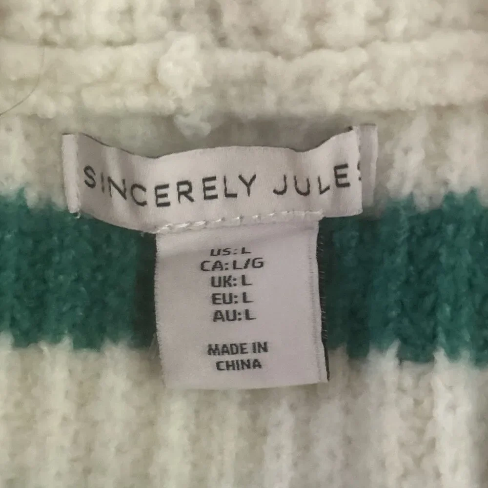 Women’s Green And White Striped Sweater By Sincerely Jules Size L